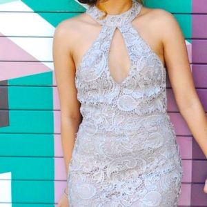 Cut out Beige and White Prom Dress